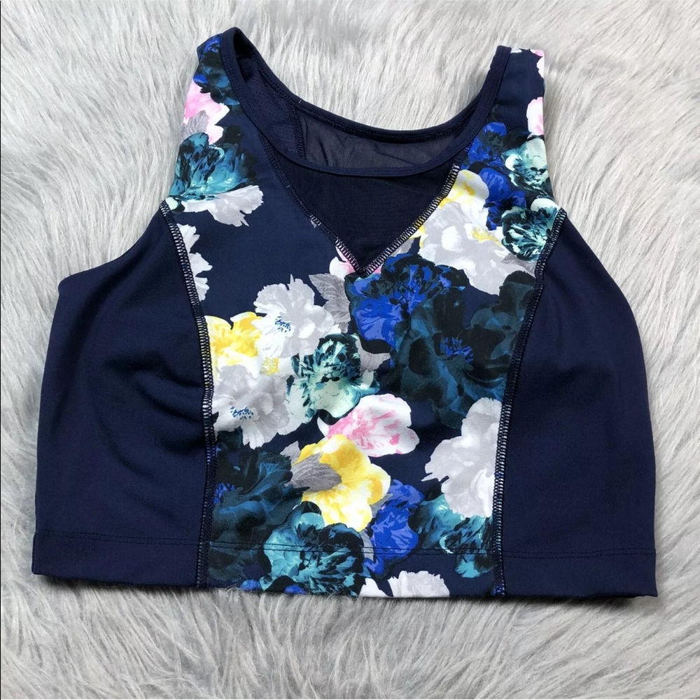 Old Navy Navy Floral Crop Top Shelf Bra Medium